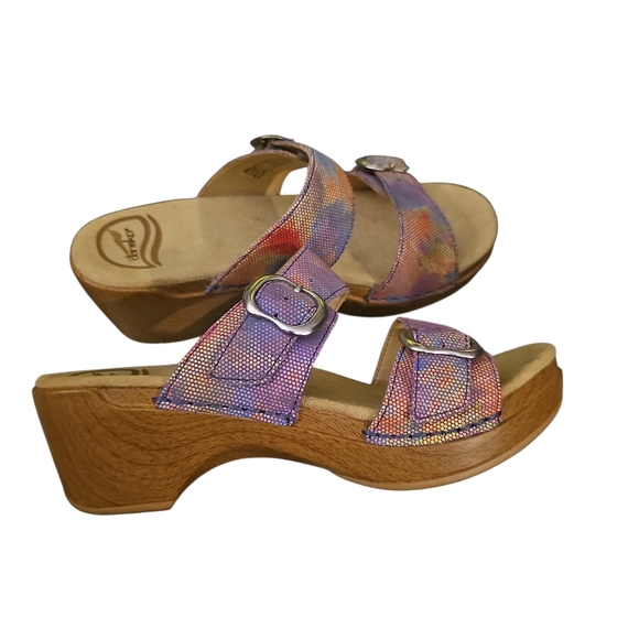 Dansko Shoes - Dansko Sophie Sandals 37 Sparkle Slide Purple Rainbow Buckle Iridescent Slip On